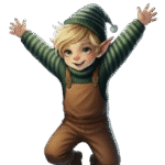 Ilustración infantil de Firulín, un duende con juguetes, cuento infantil sobre la generosidad y compartir en Navidad.