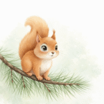 Ilustración infantil de una ardilla sonriendo sobre una rama, asociada a la lectura de cuentos para niños antes de dormir.