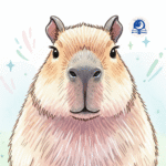 Ilustración en acuarela de Capi, una capibara, mirando de frente