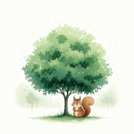 Ilustración infantil en acuarela del pequeño árbol Junco