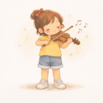 Ilustración infantil de Berta tocando el violín